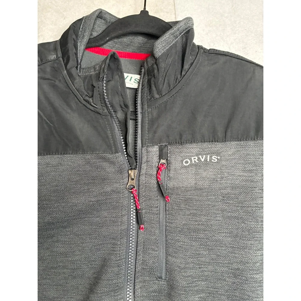 Orvis Mens Full Zip Fleece‎ Jacket Charcoal Gray Black Contrast Medium 1522009